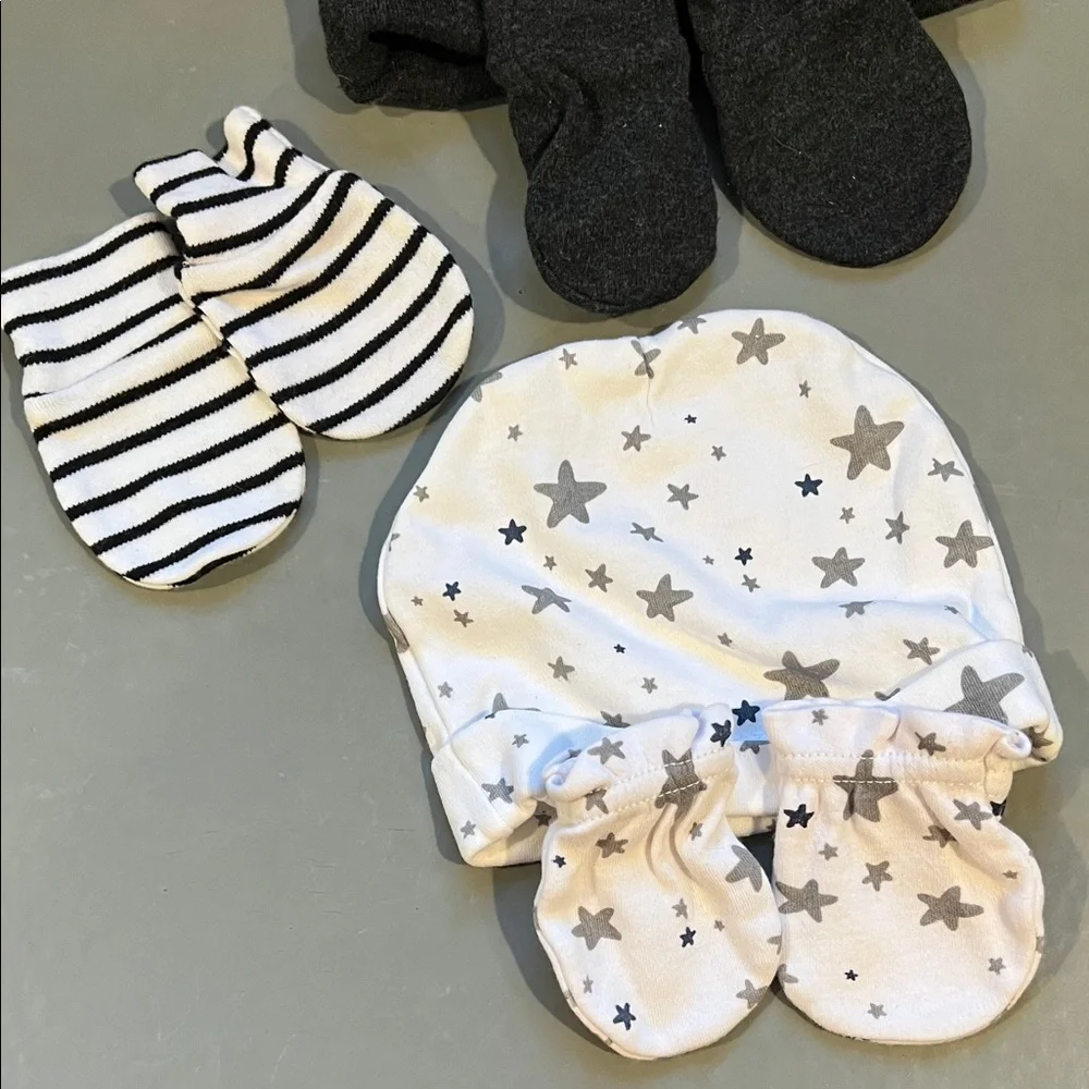 Cozy Baby Hat and Mittens Set - Black, Gray, and Blue